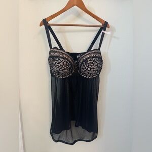 NWT Black Lace Babydoll Lingerie, with Sheer Thong, in 2X